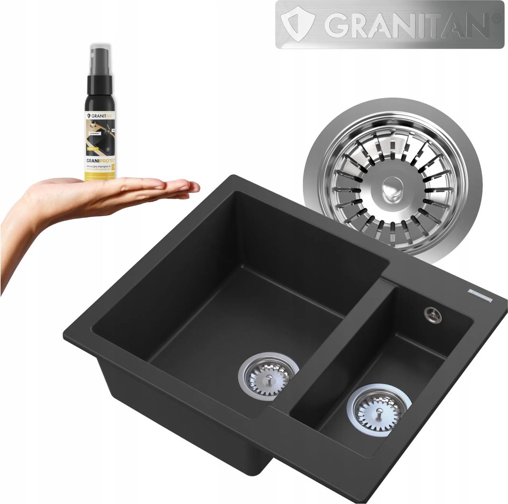 Kos 1,5 kamrás gránit mosogató szett 3az1ben Szifon Impregnáló