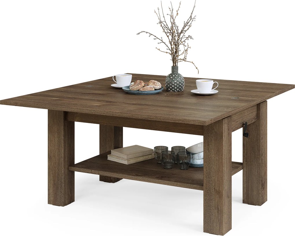 Mazzoni BRAWO Barna Tölgy - NYITHATÓ/MAGASÍTHATÓ DOHÁNYZÓASZTAL POLCCAL ÉTKEZŐASZTALKÉNT IS HASZNÁLHATÓ