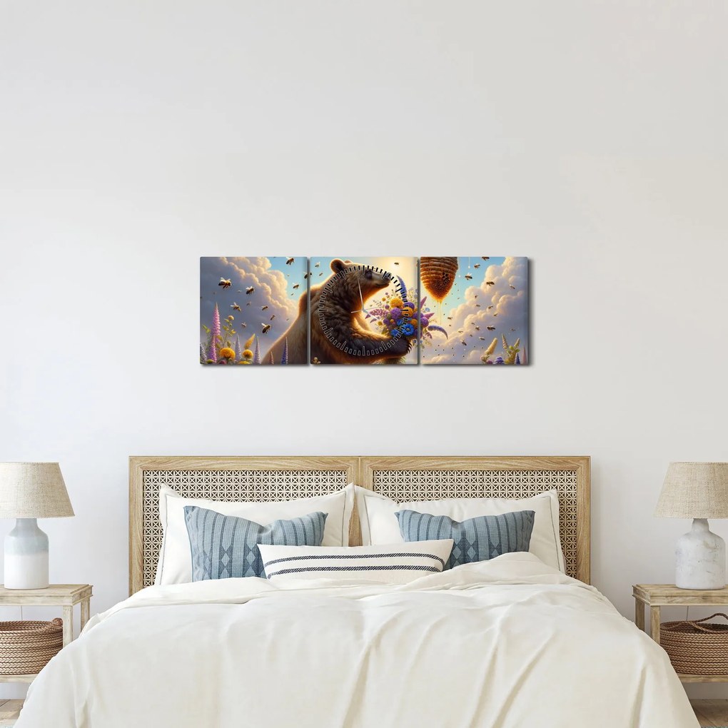 Kép - Medve és méhek (órával) (90x30 cm)