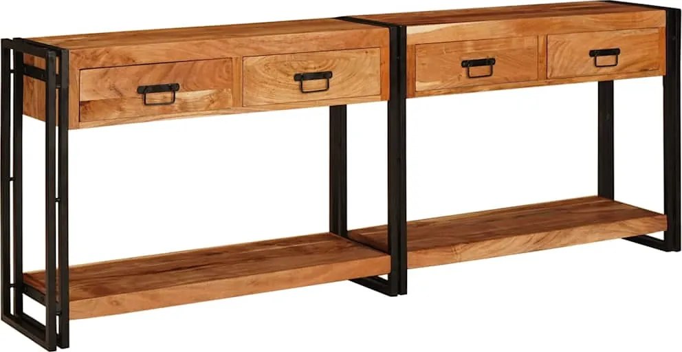 vidaXL Konzolasztalok 2 pcs Barna 200 x 33 x 75 cm Tömör Akácfa