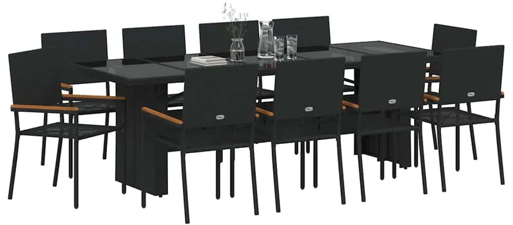 Kert étkező szett 11 pcs Fekete Poli rattan