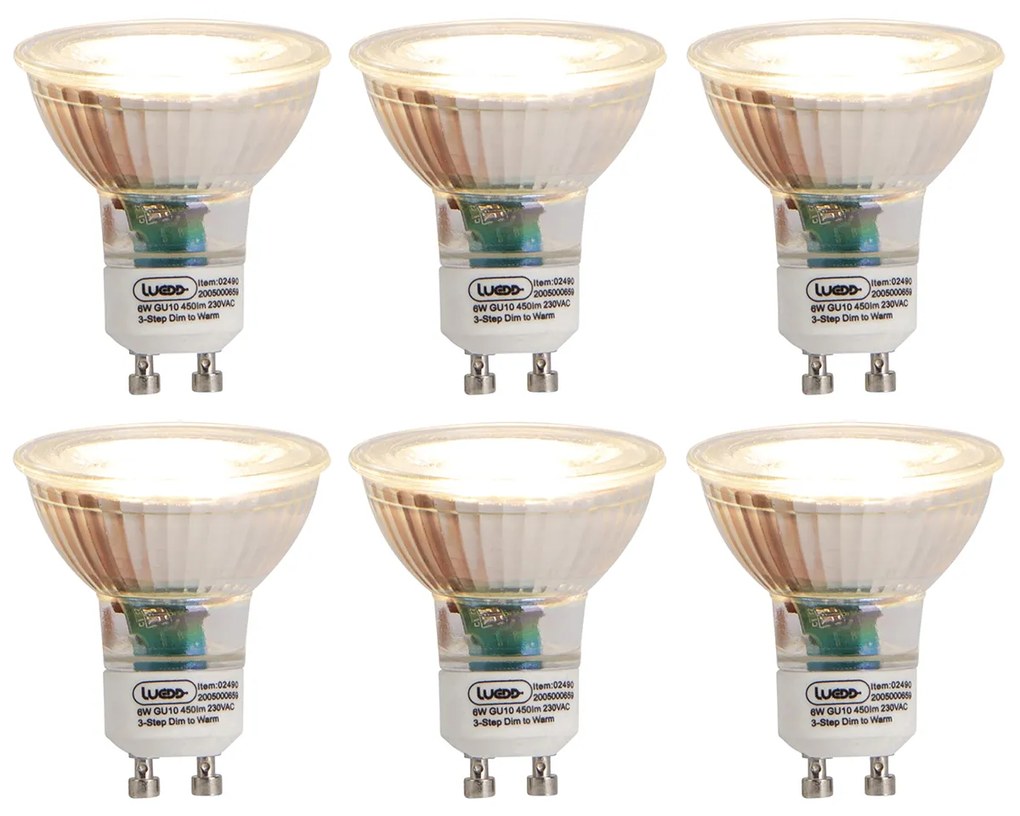 6 db-os GU10 3 fokozatú melegedő LED izzó készlet 6W 450lm 2000K - 2700K