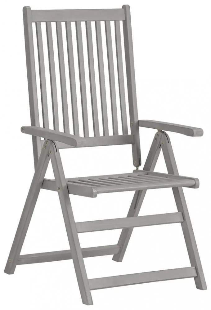 5 darabos, tömör akácfa kerti étkezőgarnitúra (150-200) x 100 cm, szürke