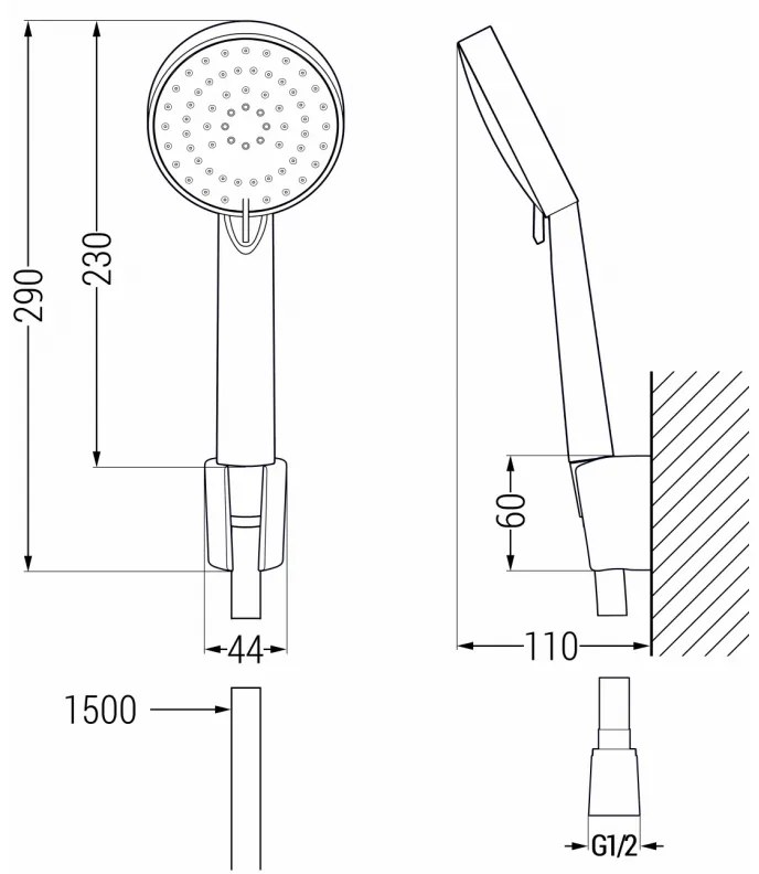 Mexen tartozékok - 1 pontos kézizuhany készlet R-75, fekete, 785755052-70