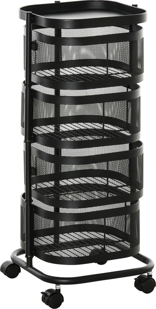 HOMCOM Névleges Trolly 4 Drótkosárral, Felső Polccal és Forgó Kerekekkel, Acél és PP Műanyag, 33x33x77cm, Fekete | Aosom