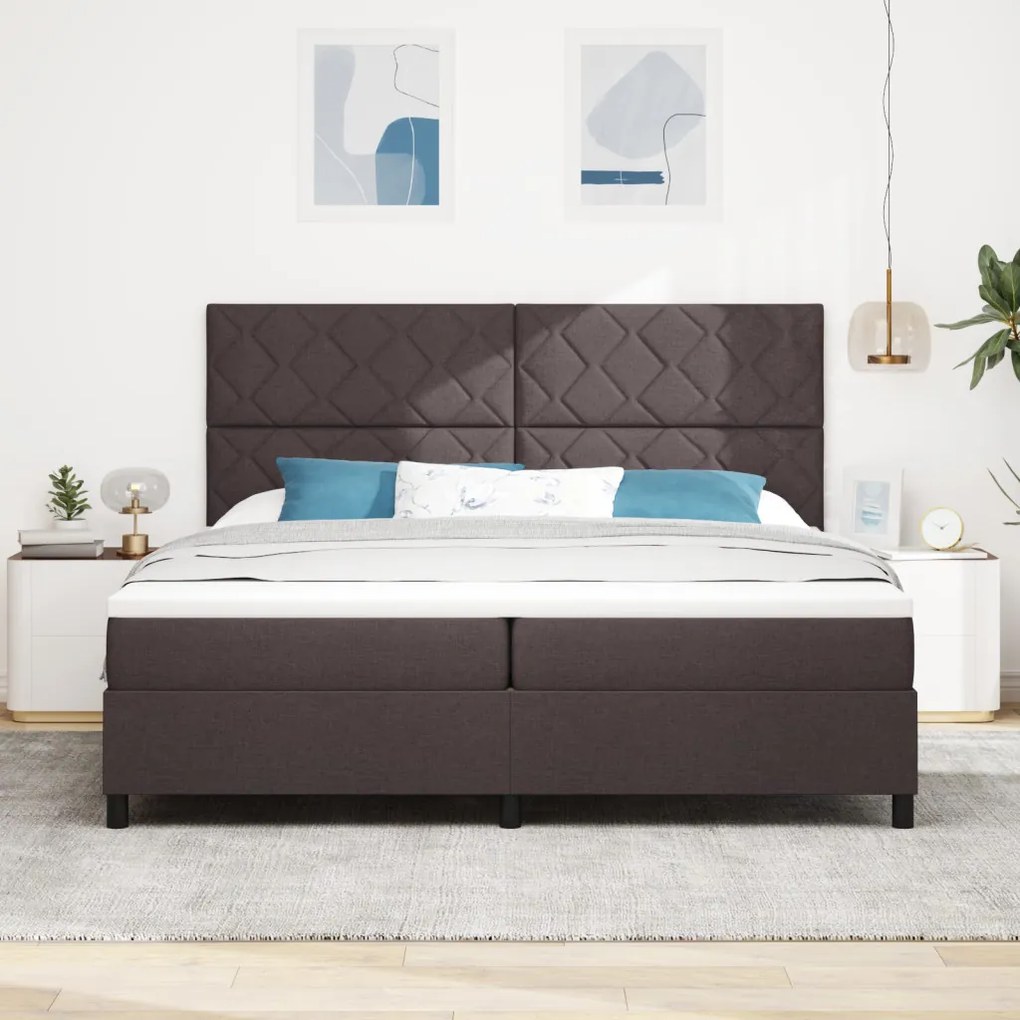 Box Spring Ágy Mattal Sötétbarna 200x200 cm Szövet