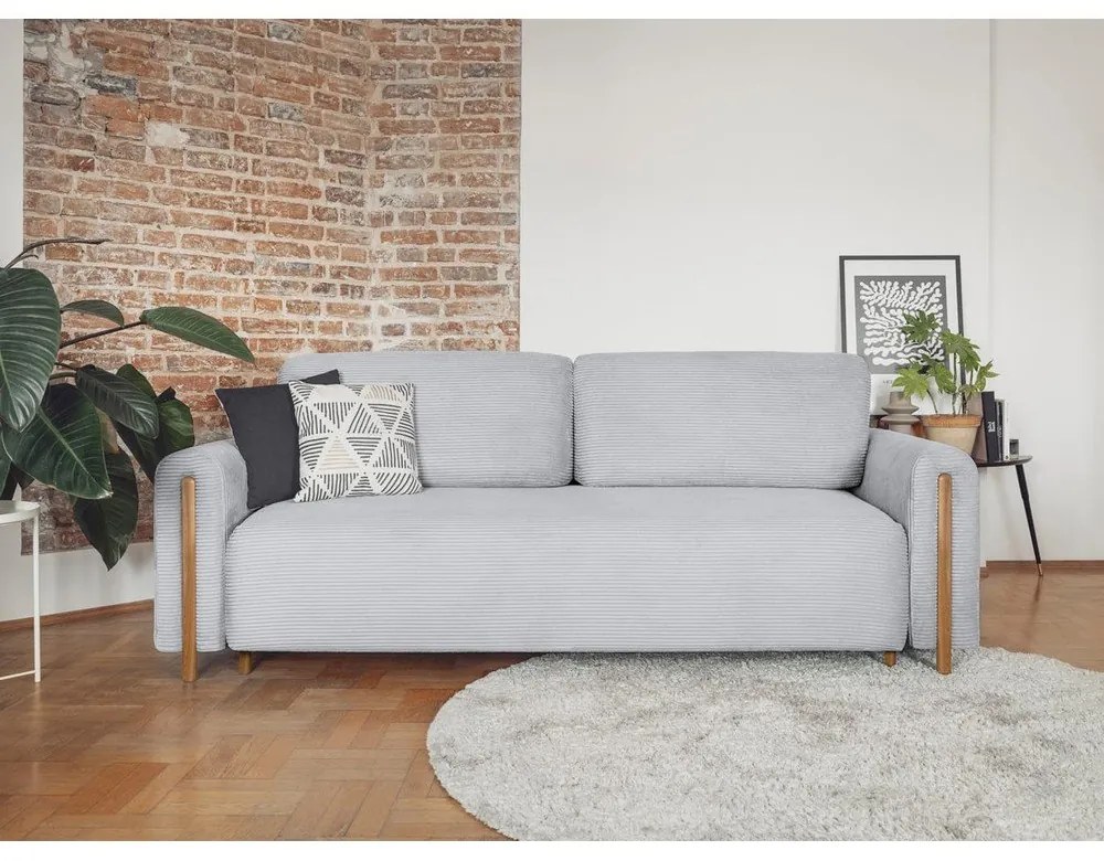 Szürke kordbársony kinyitható-tárolóhelyes kanapé 244 cm Arcadova – ELTAP