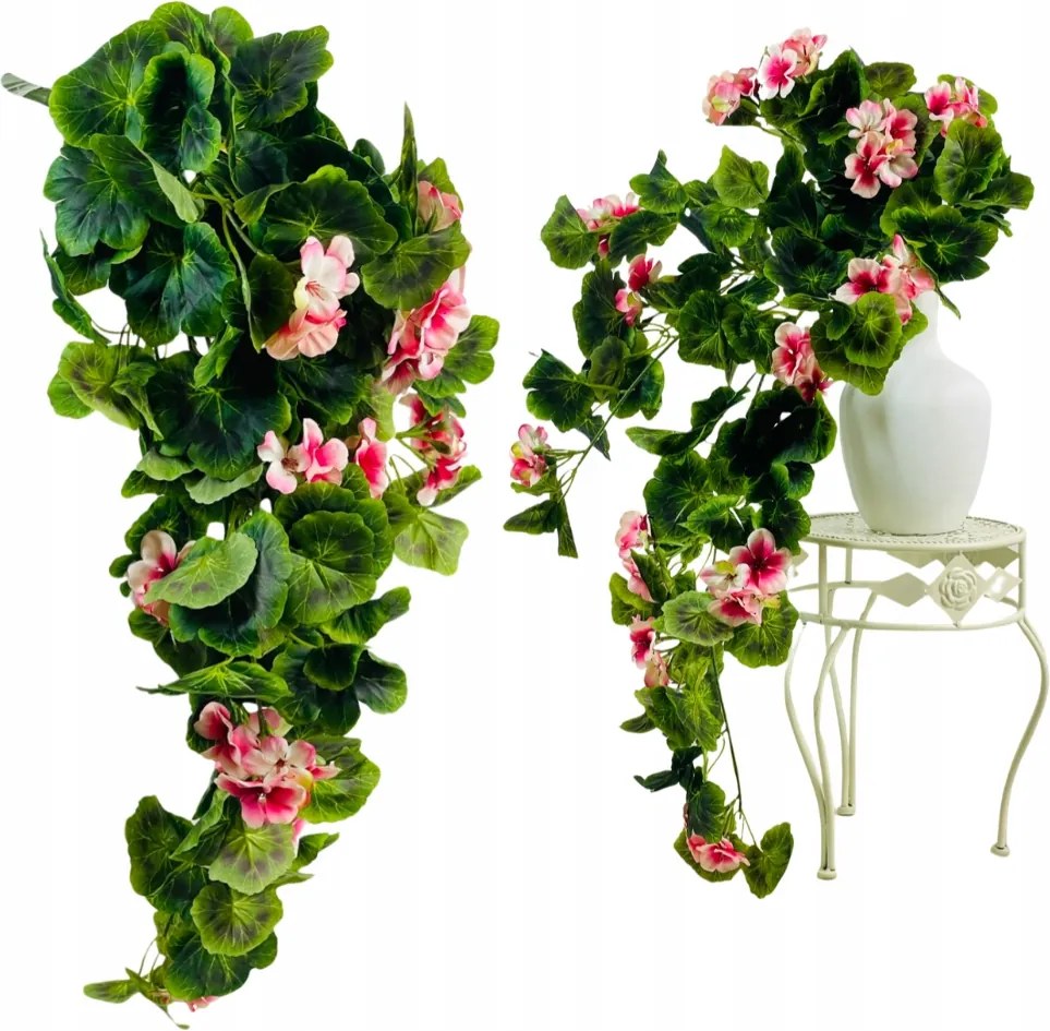 Mű Pelargónia Virág Füzér, Pelargónia Virágok, Lógó Virágfüzér 80 cm