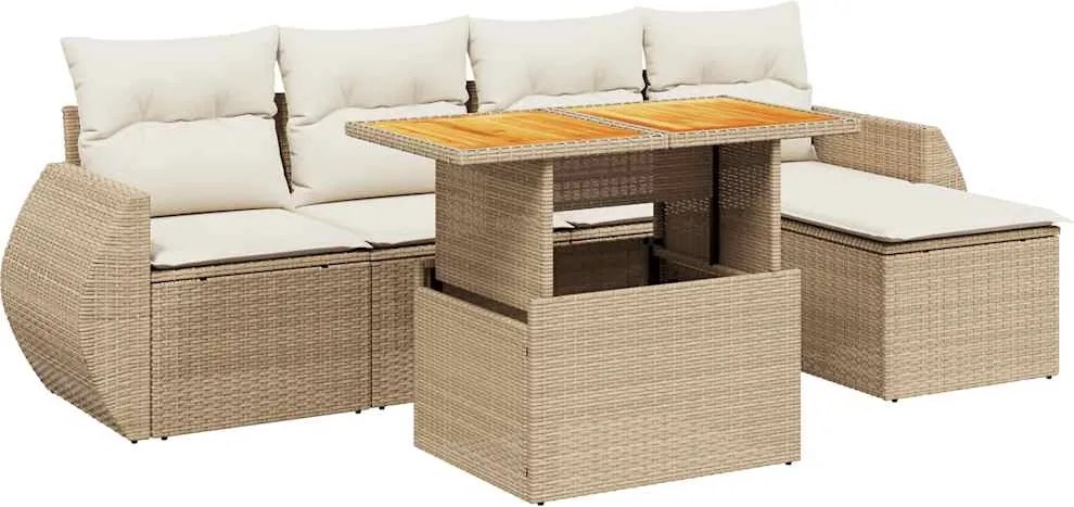 vidaXL 6 részes bézs polyrattan kerti ülőgarnitúra párnával