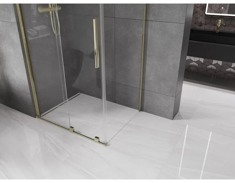 Mexen Velar, tolóajtós zuhanykabin 110 (ajtó) x 80 (fal) cm, 8mm átlátszó üveg, arany fényes, 871-110-080-01-50