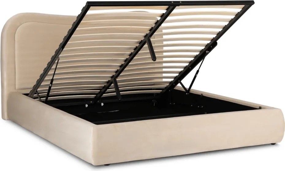 ŁÓŻKO 160x200 HAGA Kremowe Welurowe Z Pojemnikiem