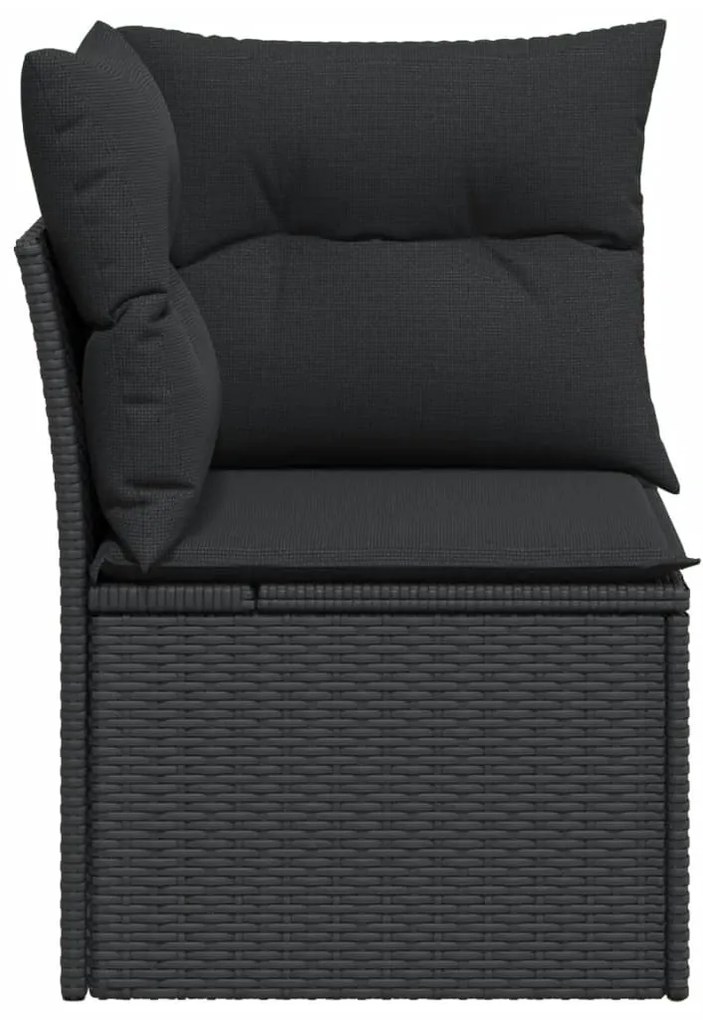 Fekete polyrattan kerti sarokkanapé párnával