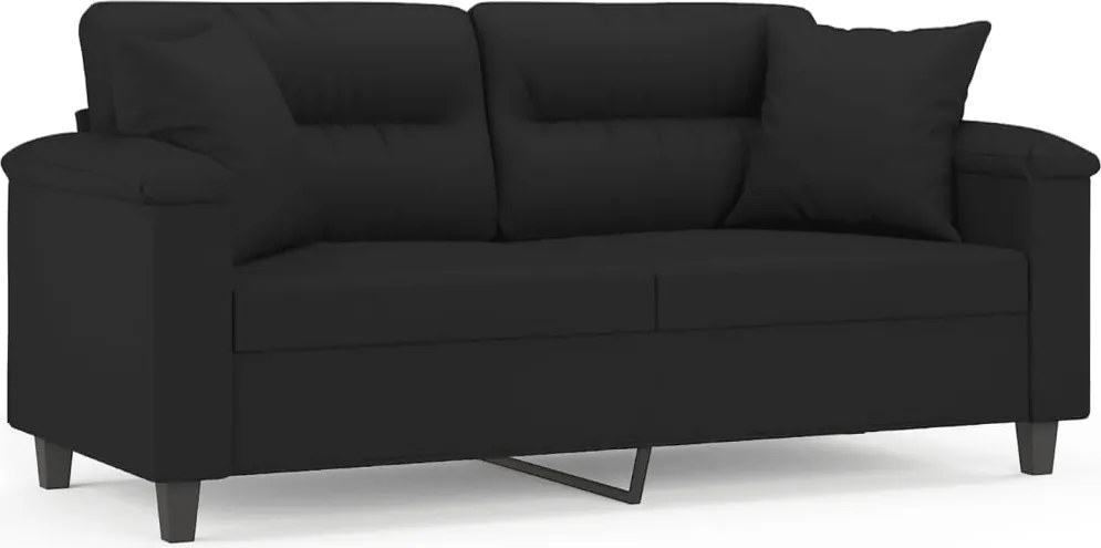 vidaXL 2 személyes fekete mikroszálas szövetkanapé párnákkal 140 cm