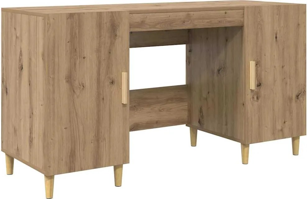 vidaXL Asztal polcokkal ajtóval Artisan tölgy 140 x 50 x 75 cm Faanyag