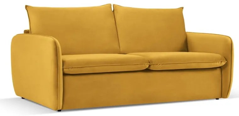 Mustársárga bársony kinyitható kanapé 214 cm Vienna – Cosmopolitan Design