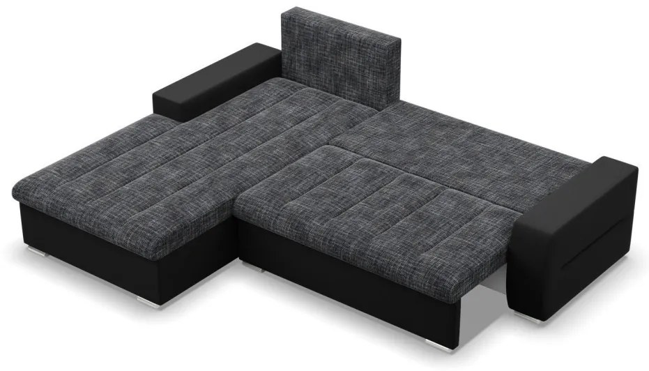 Toronto sarokkanapé, 2 ágyneműtartóval, fonott + műbőr, baloldali, szürke - fekete