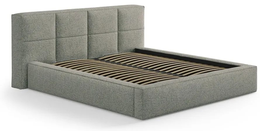 Zöld kárpitozott ágyneműtartós franciaágy ágyráccsal 200x200 cm Simon – Micadoni