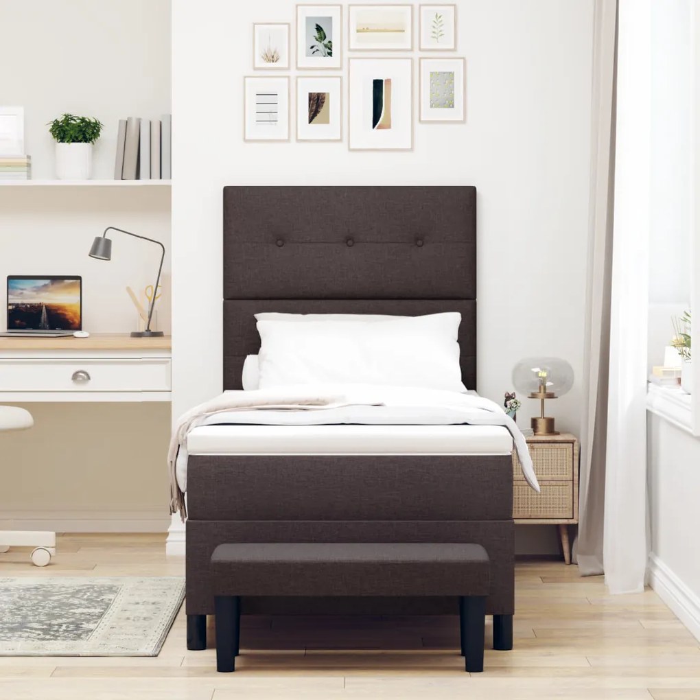 Box Spring Ágy Matraccal és Padlóval Sötétbarna 80x200 cm Szövet