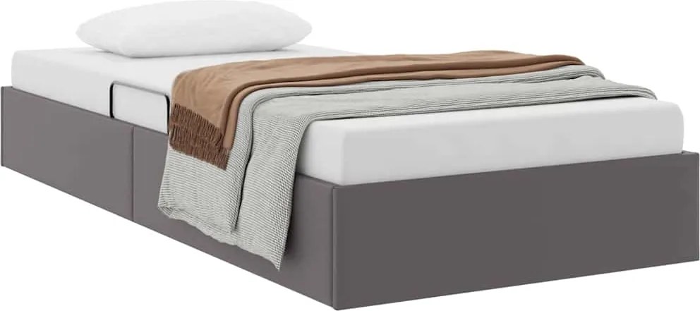vidaXL Tárolós Ágy fejtámlával tárolóval Szürke 90 x 200 cm Műbőr