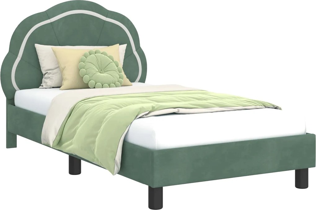 vidaXL Gyerekágy kerettel fejtámlával Tengeri Zöld 80 x 160 cm Bársony