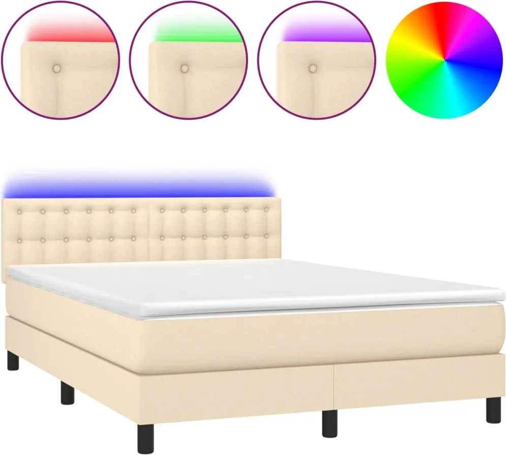 vidaXL krémszínű szövet rugós és LED-es ágy matraccal 140x200 cm