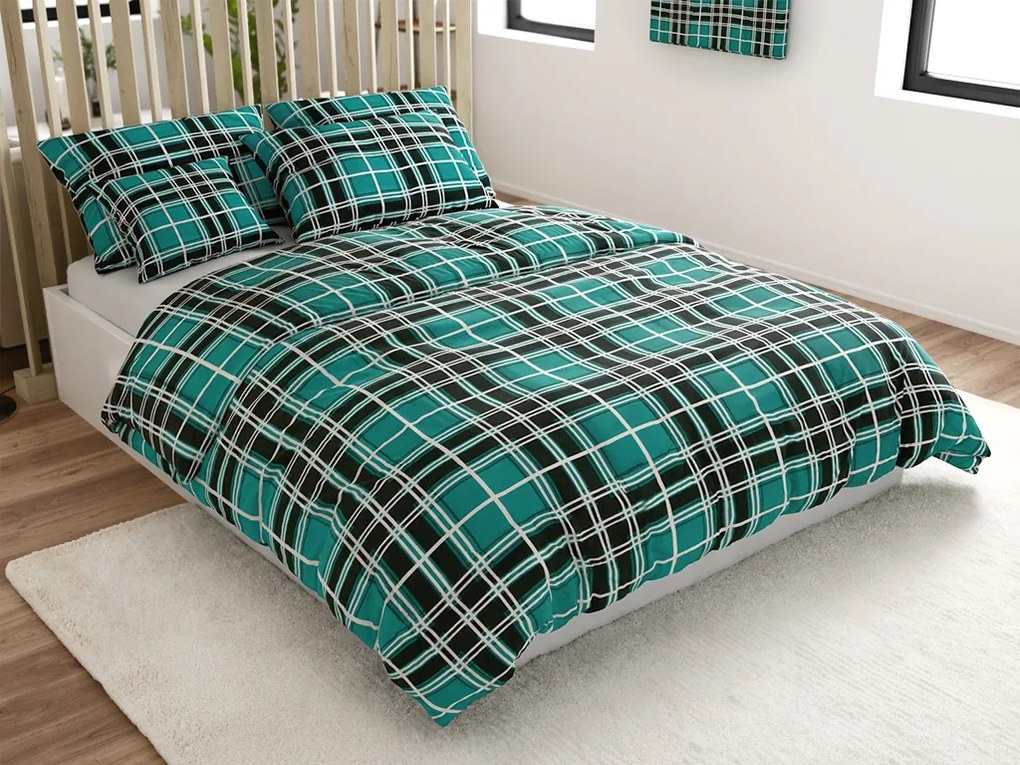 Flanel ágyneműhuzat KOCKA zöld Ágyneműhuzat mérete: 2 db 70 x 90 cm | 200 x 220 cm