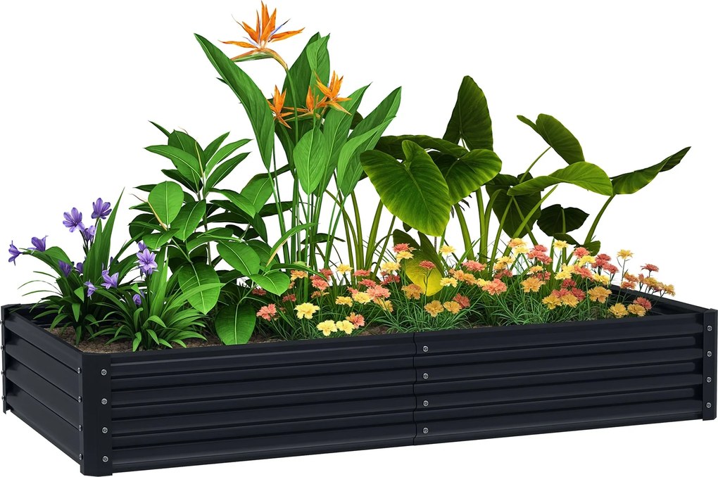 Outsunny Horganyzott Acél Emelt Virágtartó Városi Kert Növények, Virágok és Fű Növesztéséhez Nagy Téglalap Alakú Kültéri Virágtartó Nyitott Aljjal 180