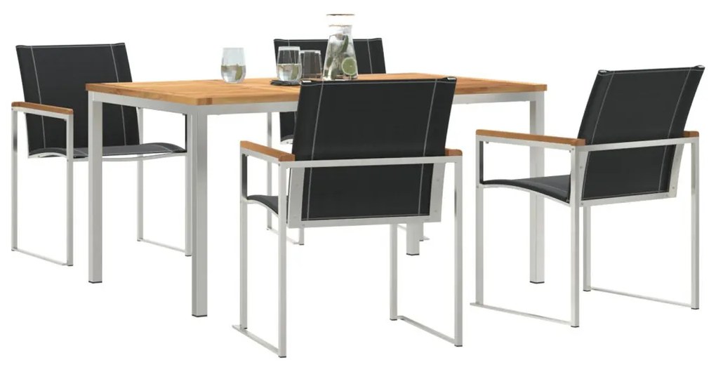 5 darabos kerti étkező szett Tömör akácból, Kültéri étkező asztal 150x90x75 cm Tömör akácból