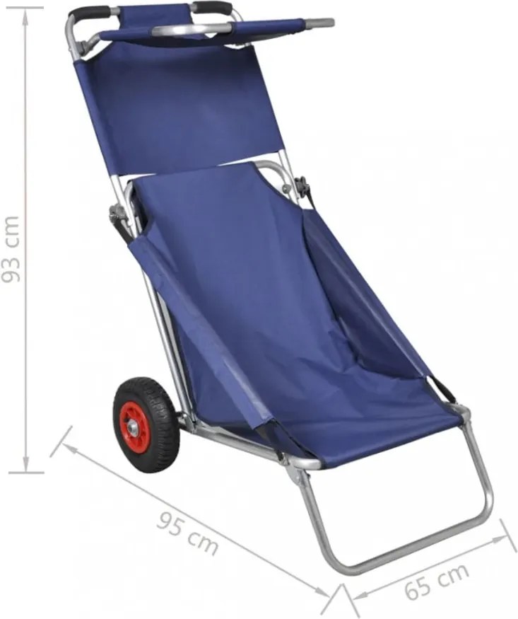 hordozható, összecsukható kék strandkocsi