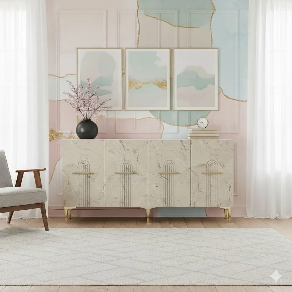 Ida 150 - White, Travertine, Gold