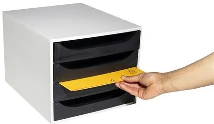 Irattároló, műanyag, 4 fiókos, EXACOMPTA Ecobox Office, szürke-fekete (EX2286014D)