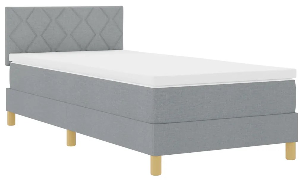 Box Spring ágy matraccal és LED világítással, világosszürke, 90x200 cm, szövet