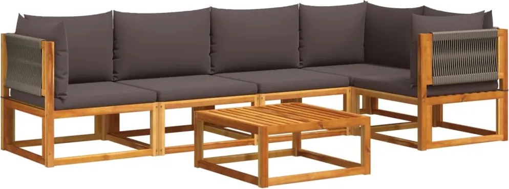 vidaXL 6 darabos kerti kanapégarnitúra párnákkal, akácfa és kötél