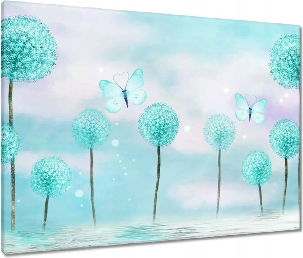 Vászonkép 80x60 Pillangók Türkiz világ