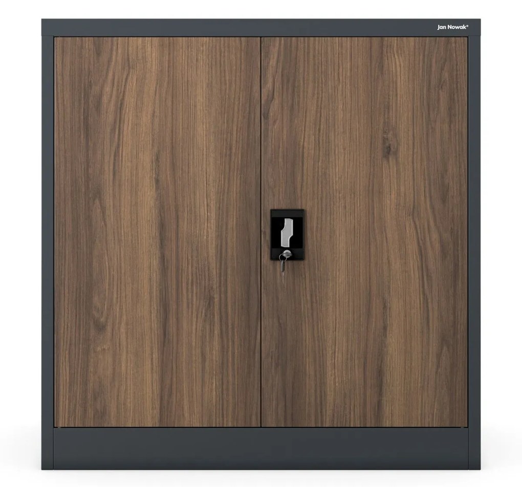 Alacsony fém irattartó szekrény BEATA, 900 x 930 x 400 mm, Eco Design: antracit/ dió