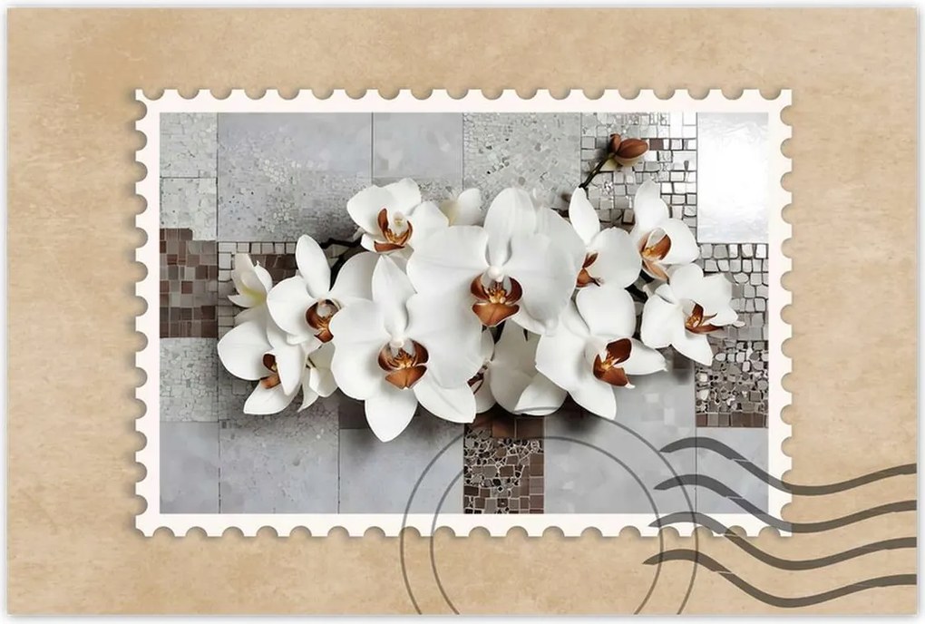 Poszterek 90x60 Fehér orchideák és mozaik