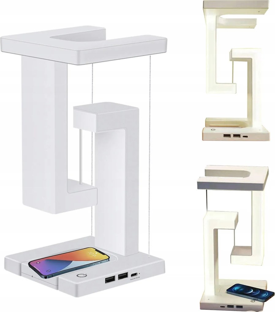 Antigravitációs Led asztali lámpa vezeték nélküli töltővel 10 W fehér