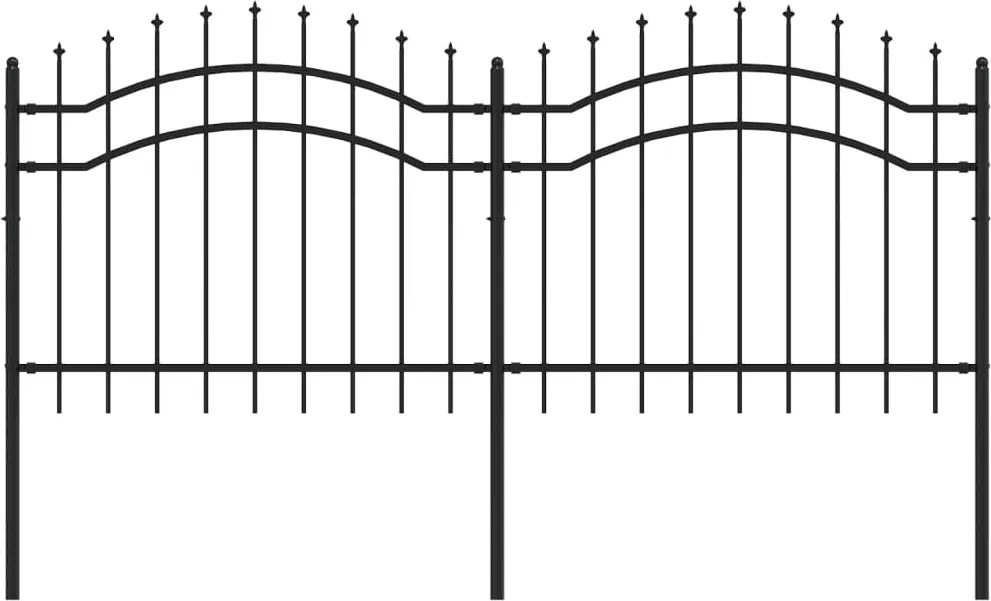 vidaXL fekete porszórt acél kerti kerítés lándzsás tetejjel 240 x 100 cm