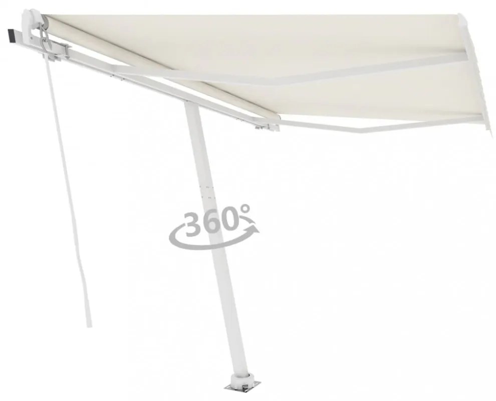 krémszínű kézzel kihúzható póznás napellenző 350 x 250 cm