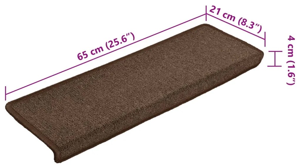 15 db lépcsőszőnyeg, barna, téglalap alakú széllel, 65 x 21 x 4 cm