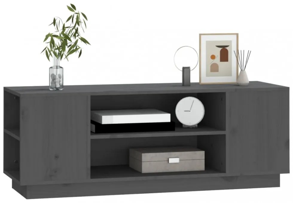 szürke tömör fenyőfa TV-szekrény 110 x 35 x 40,5 cm