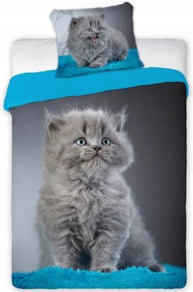 Ágyneműhuzat Macska Szürke Cica Édesség 100% Pamut 160x200