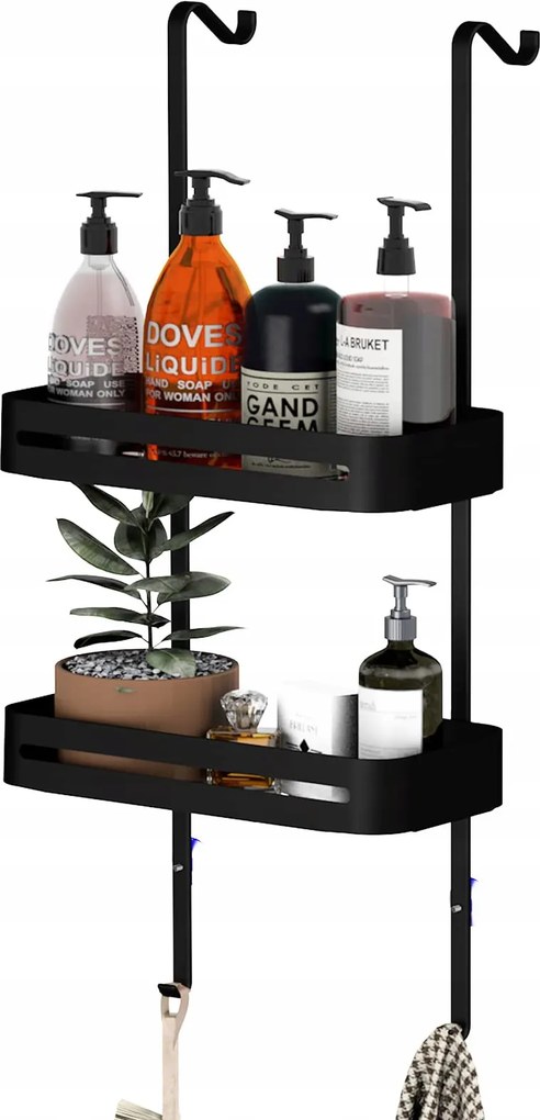 Fürdőszobai Polc zuhany alatt fürdőszoba akasztós alumínium fekete