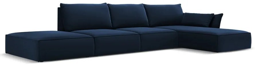 Sötétkék bársony sarokkanapé (jobb oldali-heverő résszel) Vanda – Mazzini Sofas