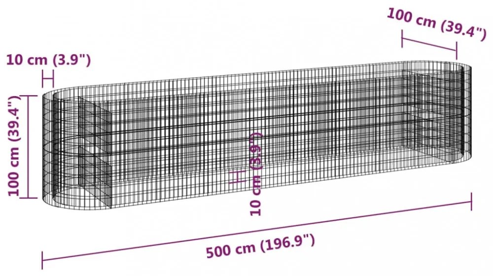 horganyzott vas gabion magaságyás 500x100x100 cm