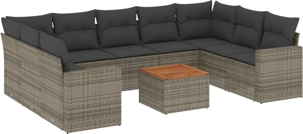 vidaXL 10 részes szürke polyrattan kerti ülőgarnitúra párnákkal
