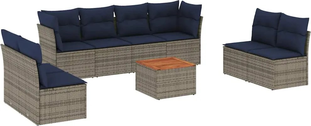 vidaXL 9 részes szürke polyrattan kerti ülőgarnitúra párnával