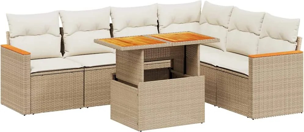 vidaXL 7 részes bézs polyrattan kerti ülőgarnitúra párnákkal