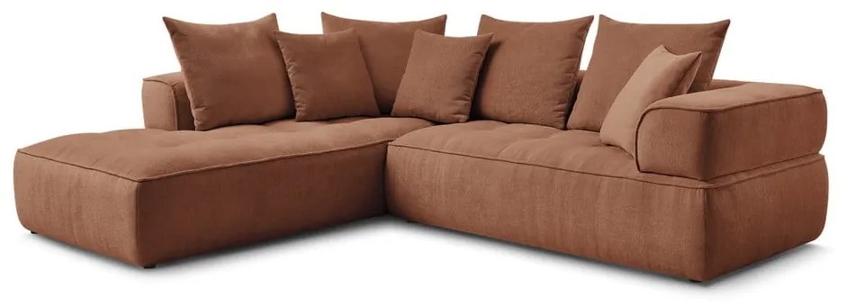 Terrakotta színű zsenília sarokkanapé (bal oldali-L alakú) Whesley – Bobochic Paris