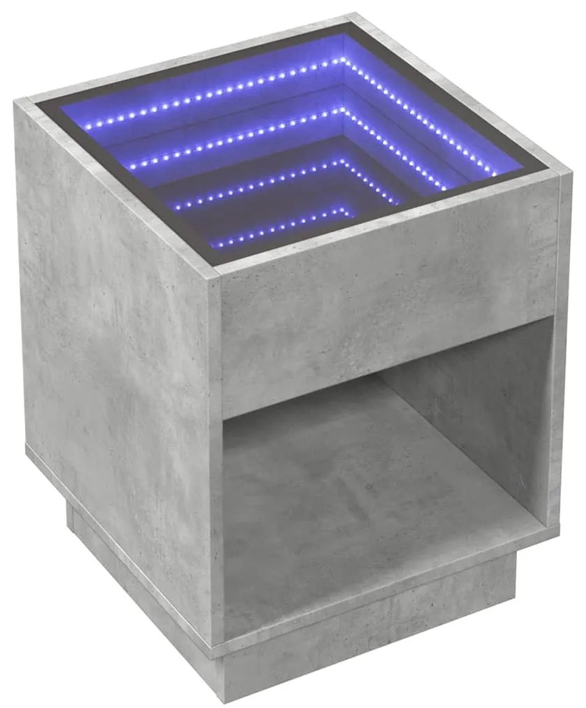 Betonszürke végtelen hatású LED-es dohányzóasztal 40x40x50 cm